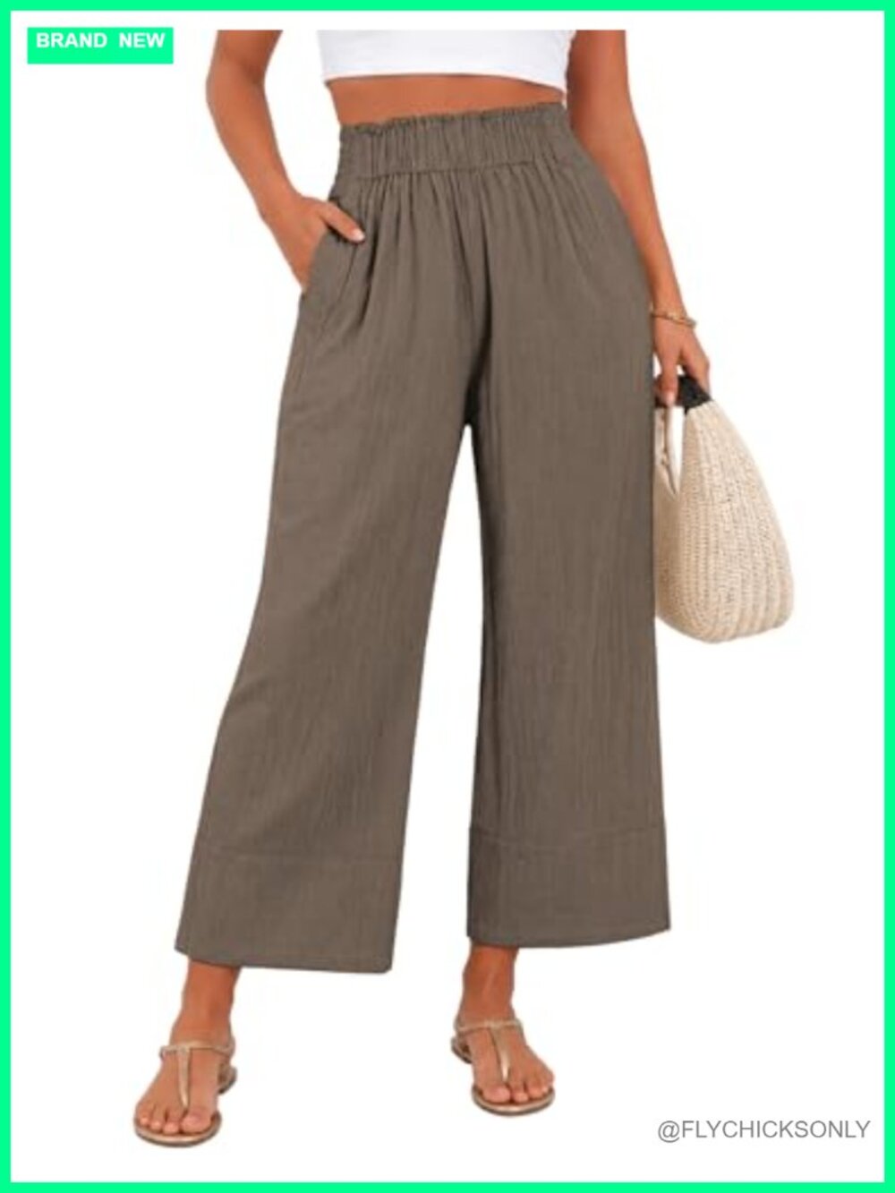 Womens Linen Wide Leg Cropped Pants Lightweight Flowy Casual Trousers